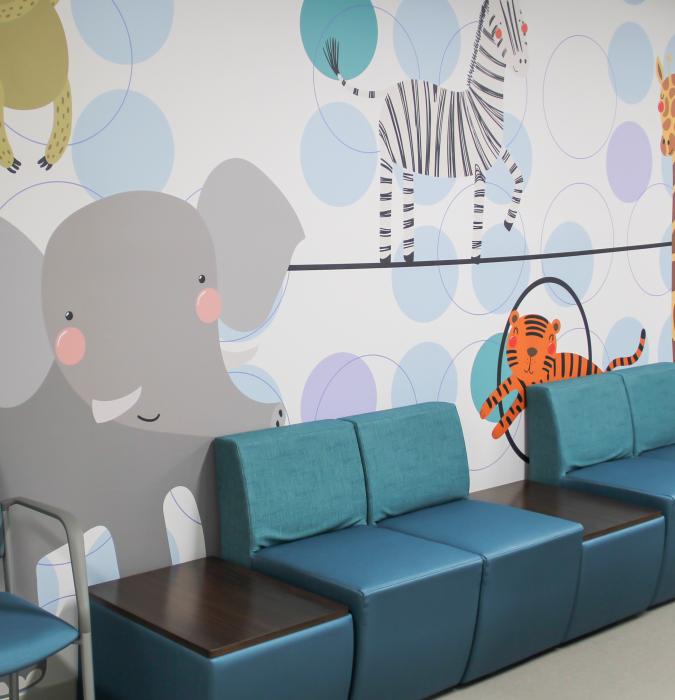 Pediatric Speciality waiting room with baby animal wall art